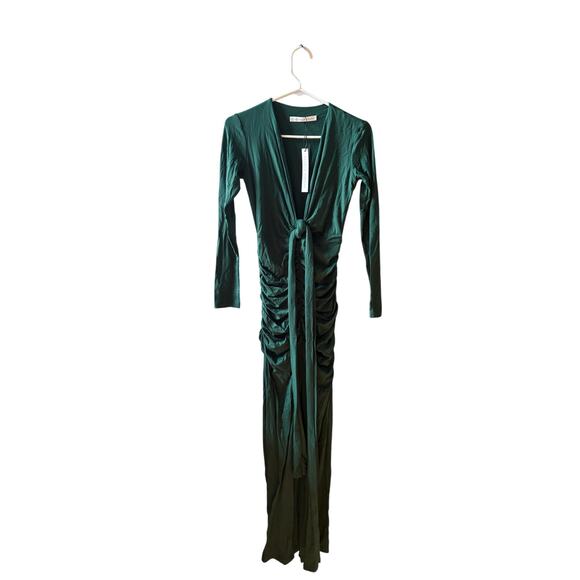 NWT Susana Monaco Green tuileries Ruched Draped Long Sleeve Maxi Dress Medium - Picture 5 of 10